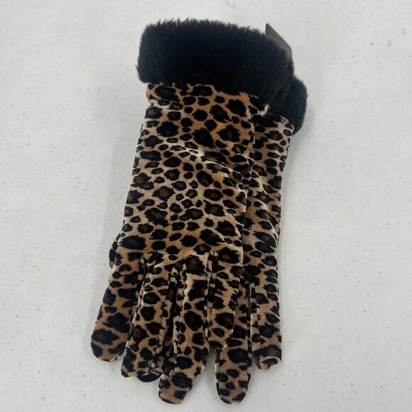 Cejon Women's Leopard Print Gloves NWT Faux Fur Cuff Thinsulate Lined OS - Picture 1 of 7